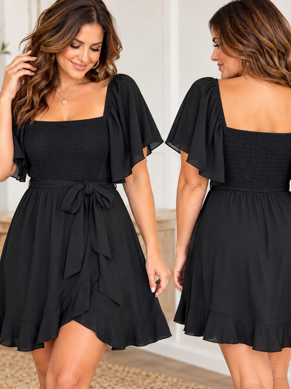 NWT Black XL Smocked Mini Dress | LBD Contemporary Romantic Minimalist